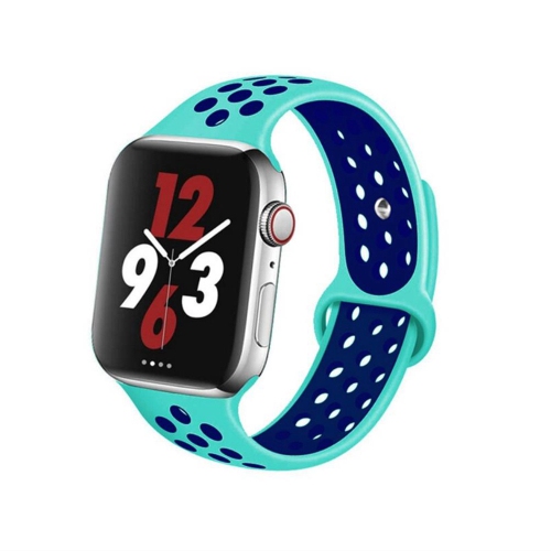 Sports Silicone Band Replacement Band Strap for Apple Watch iWatch Series 1 to 7 SE, 42mm 44mm 45mm, Mint Navy