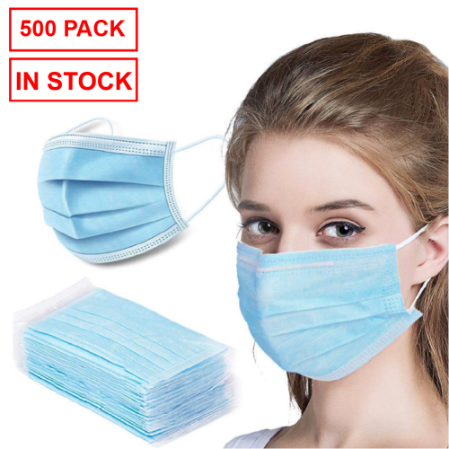 3-Ply Disposable Earloop Breathable Face Mask Protection - 500 - Pack - Ships from Canada