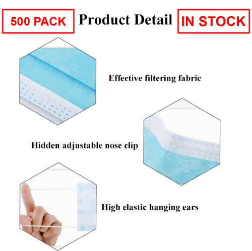 3-Ply Disposable Earloop Breathable Face Mask Protection - 500 - Pack - Ships from Canada