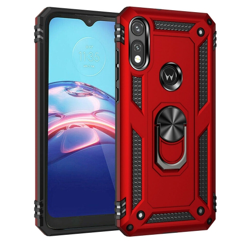 【CSmart】 Anti-Drop Hybrid Magnetic Hard Armor Case with Ring Holder for Motorola Moto E7, Red