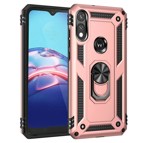 【CSmart】 Anti-Drop Hybrid Magnetic Hard Armor Case with Ring Holder for Motorola Moto E7, Rose Gold