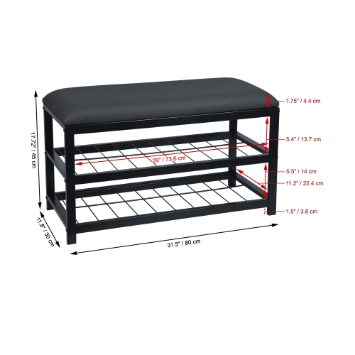 METAL BENCH WITH SHOE STORAGE-BLACK