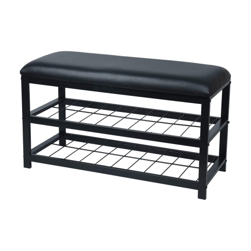 METAL BENCH WITH SHOE STORAGE-BLACK