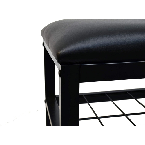 METAL BENCH WITH SHOE STORAGE-BLACK