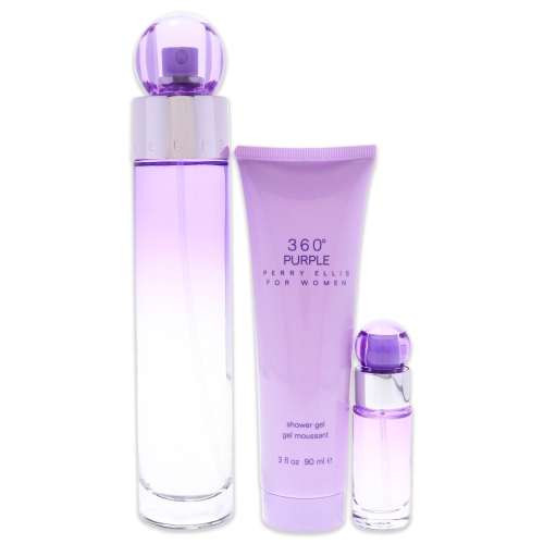 Perry Ellis 360 Purple Gift Set - 3.4 oz Eau De Parfum Spray + 0.25 oz Mini EDP Spray + 3 oz Shower Gel