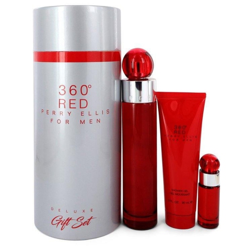 PERRY ELLIS  360 Gift Set - 3.4 OZ Eau De Toilette Spray + 0.25 OZ Mini Edt Spray + 3 OZ Shower Gel In Tube Box (Men) In Red