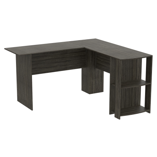 Large Working Computer Desk L-Shaped with 2 Shelves in Dark Grey 55L
