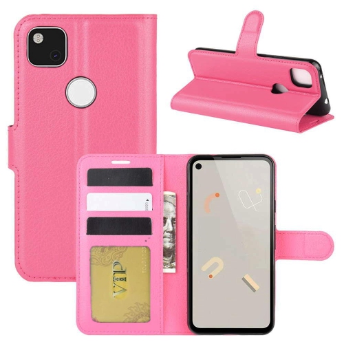 [CS] Étui pour Pixel 4a 4G de Google, étui portefeuille à rabat magnétique en cuir avec fente pour carte, rose vif