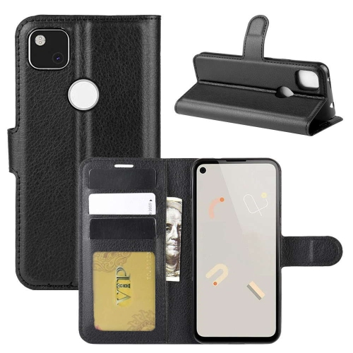 [CS] Étui pour Pixel 4a 4G de Google, étui portefeuille à rabat magnétique en cuir avec fente pour carte, noir