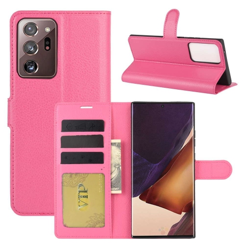 Image 1 de 5.. [CS] Étui pour Galaxy Note 20 Ultra de Samsung, étui portefeuille folio magnétique en cuir avec fente pour carte, rose vif