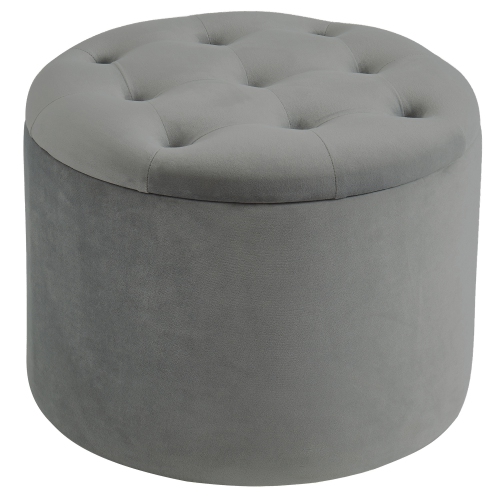 Margot Round Velvet Storage Ottoman - Grey