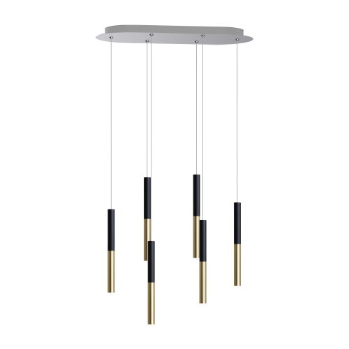 Mira 6 Light Black-Brass Pendant - Oval Canopy