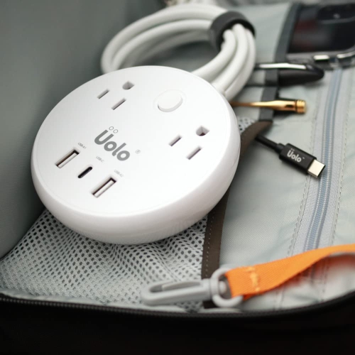 Uolo Volt USB C 57W Max PD Power Bar with 2 Surge Protector AC outlets and 2 USB A Ports 5ft Extension Cord - Compatible with iPhone and Samsung