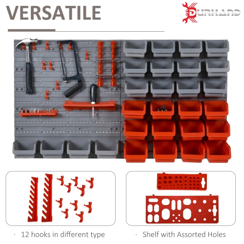 DURHAND 44PC Wall Mounted Storage Bins Parts Rack Kit with 2 Colour Parts, Hardware Screw Tool Organizer with Storage Bins, Pegboard and Hooks,