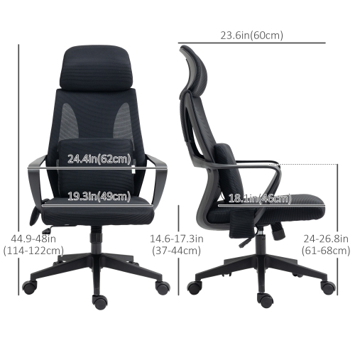 Vinsetto Ergonomic Office Chair with Massage Lumbar Support, Mesh High Back Computer Chair with Headrest, Rocking Function for Adults, Black