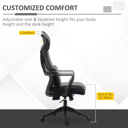 Vinsetto Ergonomic Office Chair with Massage Lumbar Support, Mesh High Back Computer Chair with Headrest, Rocking Function for Adults, Black