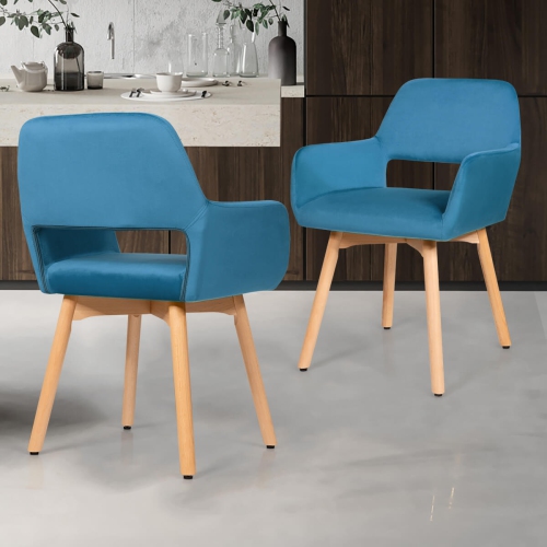 Costway Set of 2 Modern Accent Armchairs Velvet Fabric Leisure Chairs Club Guest