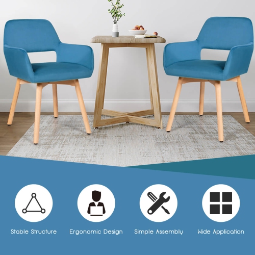 Costway Set of 2 Modern Accent Armchairs Velvet Fabric Leisure Chairs Club Guest