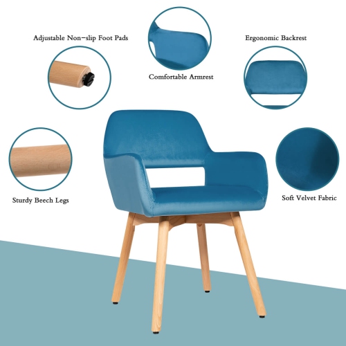 Costway Set of 2 Modern Accent Armchairs Velvet Fabric Leisure Chairs Club Guest