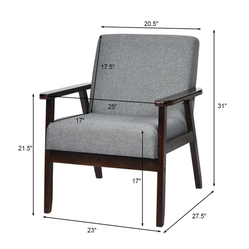 Costway Set of 2 Fabric Accent Armchair Solid Wood Upholstered Lounge Chair