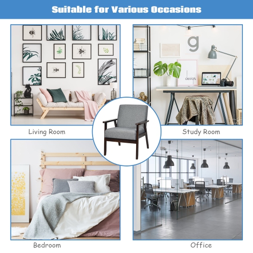 Costway Set of 2 Fabric Accent Armchair Solid Wood Upholstered Lounge Chair