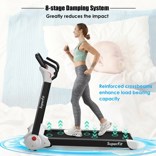 SuperFit 2.25HP Folding Treadmill with Bluetooth Speaker - White
