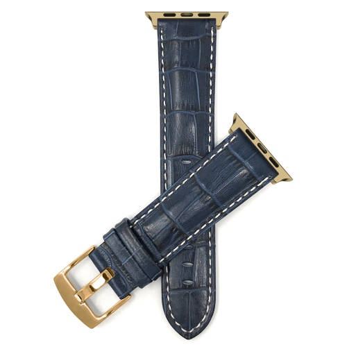 Bandini Extra Long Leather Watch Strap for Apple Watch Band 38mm / 40mm, Series 6 5 4 3 2, Blue / White / Gold Hardware