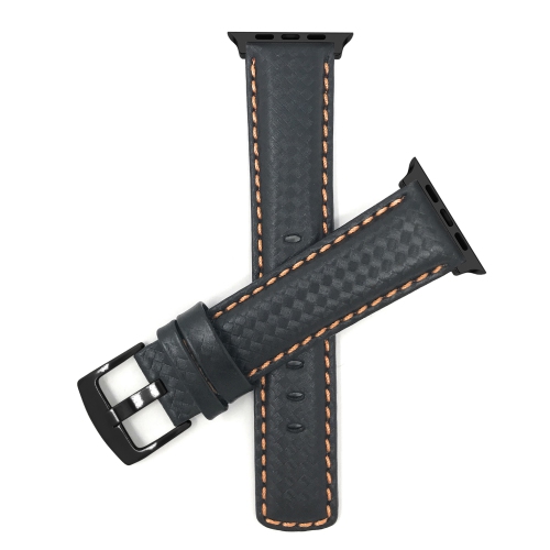 BANDINI  Leather Watch Strap for Apple Watch Band 42MM (Series 11/10) /41MM / 40MM / 38Mm, Series 11 10 9 8 7 6 5 Se, Carbon Fiber, Black / / Black