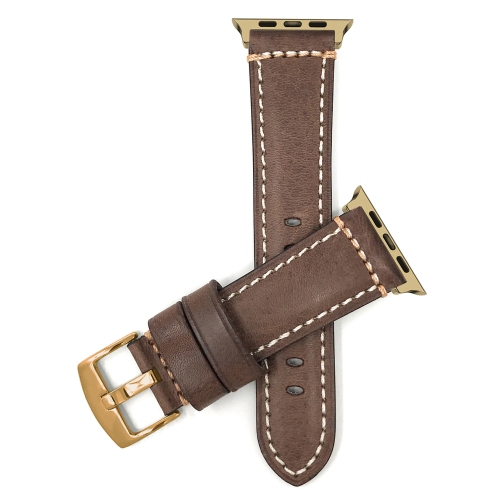 Bandini Leather Replacement Watch Strap for Apple Watch Band 42mm /41mm / 40mm / 38mm, Series 10 9 8 7 6 5 4 3 & SE - Brown / Gold Hardware