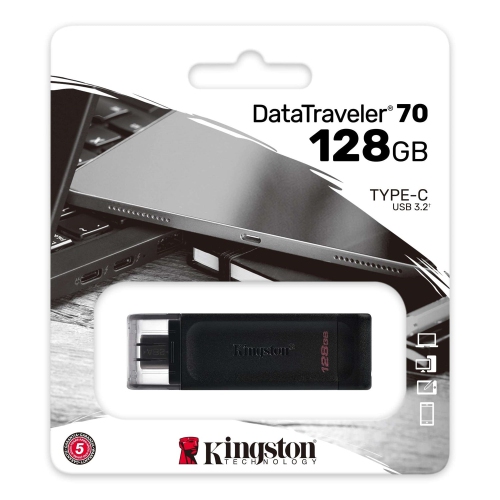 Kingston - DataTraveler 70 USB Type-C Flash Drive, USB 3.2 GEN 1, 128GB Capacity