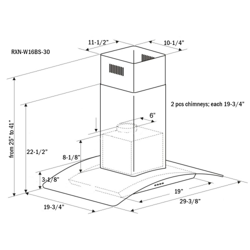 ROXON 700 CFM 30 Inches Range Hood Stainless Steel Wall Mounted Kitchen Exhaust Fan Style RXN-W16BS-30