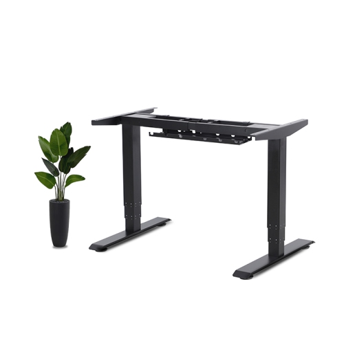 EFFYDESK Business Height Adjustable Home Office Computer Standing Desk with Cable Management Tray Oak White on Black Frame