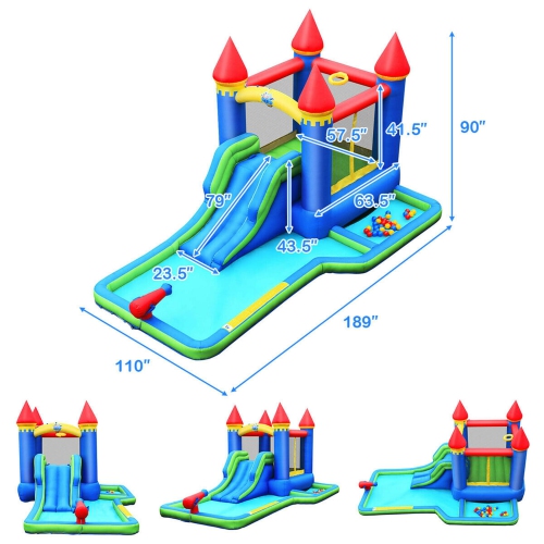 Gymax Inflatable Bouncer Climbing Slide Bounce House Water Park BallPit Without Blower