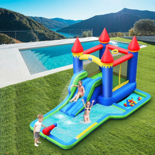 Gymax Inflatable Bouncer Climbing Slide Bounce House Water Park BallPit Without Blower