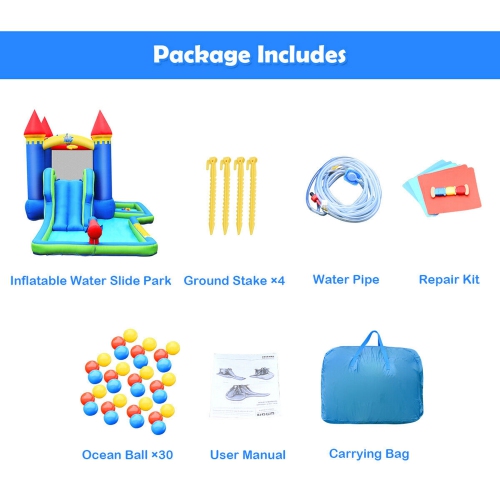 Gymax Inflatable Bouncer Climbing Slide Bounce House Water Park BallPit Without Blower