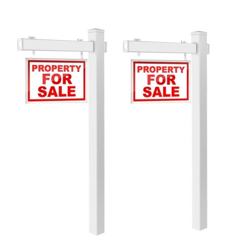 Gymax 2 PCS 6' UPVC Real Estate Sign Post Open House Yard Home for Sale White W/Stake