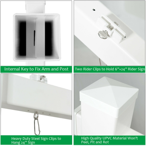 Gymax 4 PCS 6' UPVC Real Estate Sign Post Open House Yard Home for Sale White W/Stake