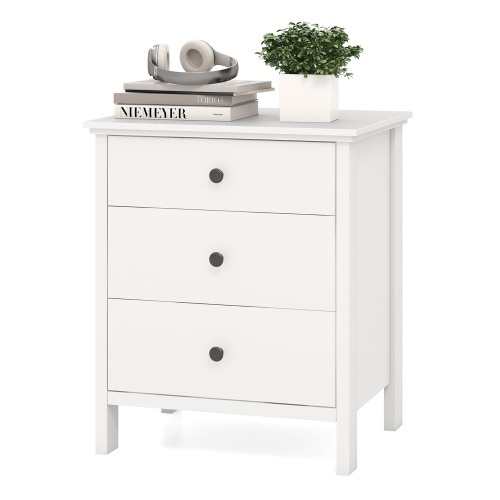 Gymax 3-Drawer Nightstand Wooden Bedside Table Modern Side End Table Space-Saving White