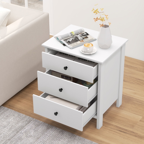 Gymax 3-Drawer Nightstand Wooden Bedside Table Modern Side End Table Space-Saving White