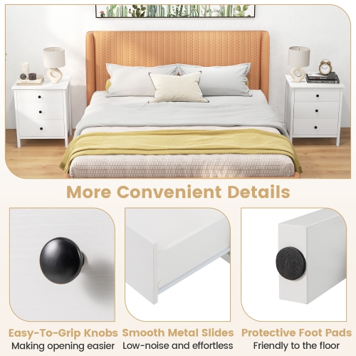 Gymax 3-Drawer Nightstand Wooden Bedside Table Modern Side End Table Space-Saving White