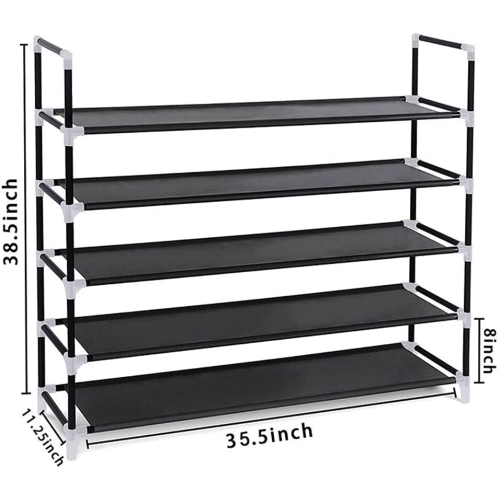 Stanz 5-Tier Shoe Rack, Shoe Tower Shelf Entryway Cabinet Storage Organizer, Black