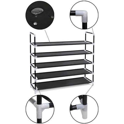 Stanz 5-Tier Shoe Rack, Shoe Tower Shelf Entryway Cabinet Storage Organizer, Black