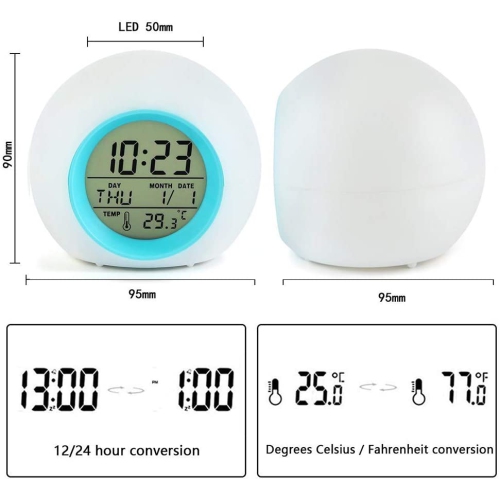 Réveille-matin pour enfants avec commandes tactiles et 7 couleurs variables pour chambre d’enfant, horloge pour enfants