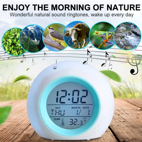 Réveille-matin pour enfants avec commandes tactiles et 7 couleurs variables pour chambre d’enfant, horloge pour enfants