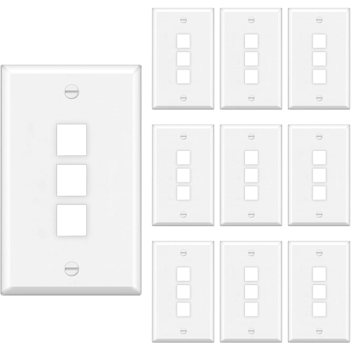 [10 Pack] BESTTEN 3-Port Keystone Wall Plate, for Keystone Jack and Modular Inserts, Unbreakable Polycarbonate, cUL