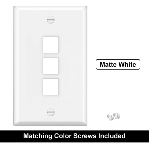 [10 Pack] BESTTEN 3-Port Keystone Wall Plate, for Keystone Jack and Modular Inserts, Unbreakable Polycarbonate, cUL