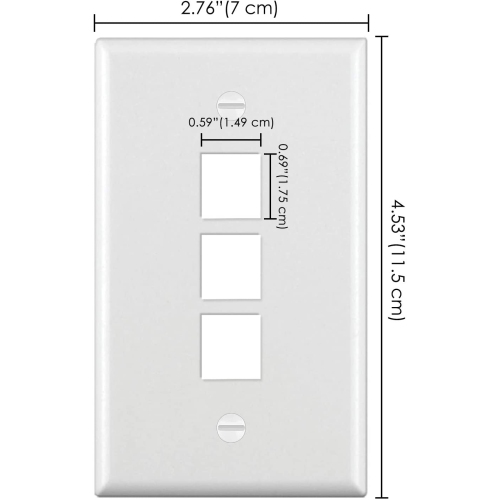 [10 Pack] BESTTEN 3-Port Keystone Wall Plate, for Keystone Jack and Modular Inserts, Unbreakable Polycarbonate, cUL