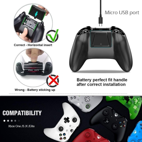 Batterie rechargeable pour Xbox One, chargeur de manette YAEYE pour Xbox One avec 2 batteries rechargeables de 1200 mAh
