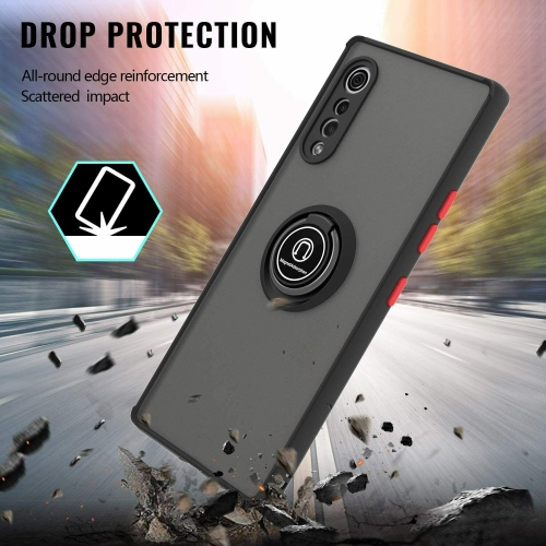 【CSmart】 Anti-Drop Hybrid Magnetic Hard Armor Case with Fashion Ring Holder for LG Velvet, Black