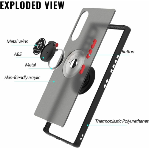 【CSmart】 Anti-Drop Hybrid Magnetic Hard Armor Case with Fashion Ring Holder for LG Velvet, Black